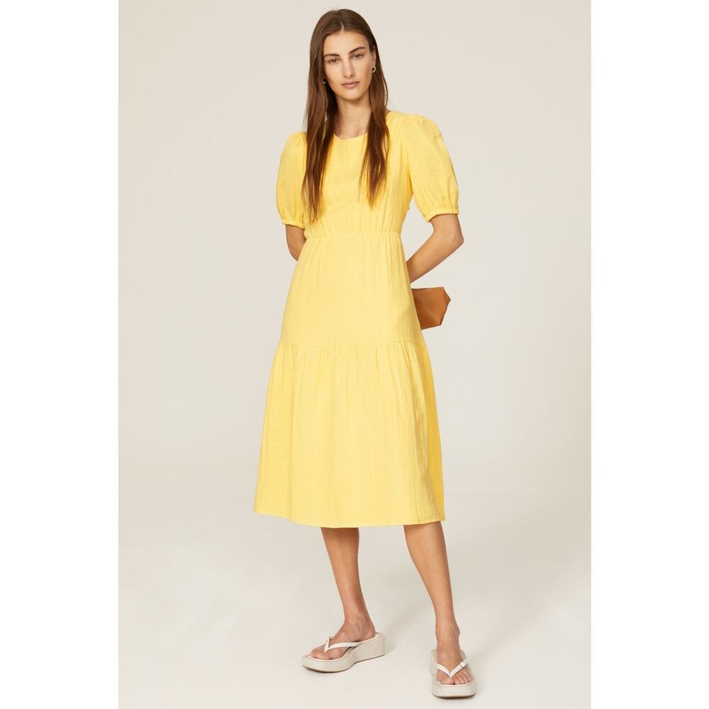 LOVE WHIT Yellow 100% Cotton Crewneck Short Sleeve Tie Back Dress Size Medium